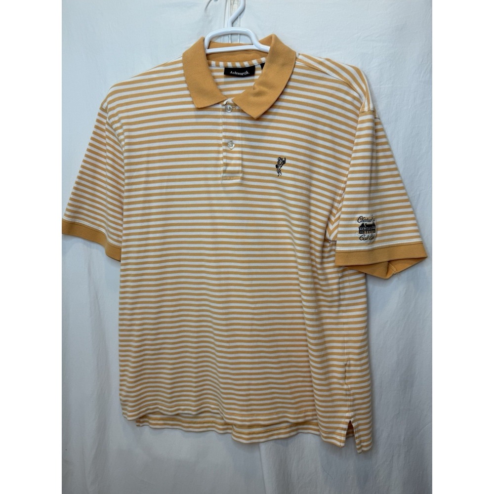 Ashworth XL Yellow White Stripe Polo Shortsleeve Chateau Elan‎ Golf Club